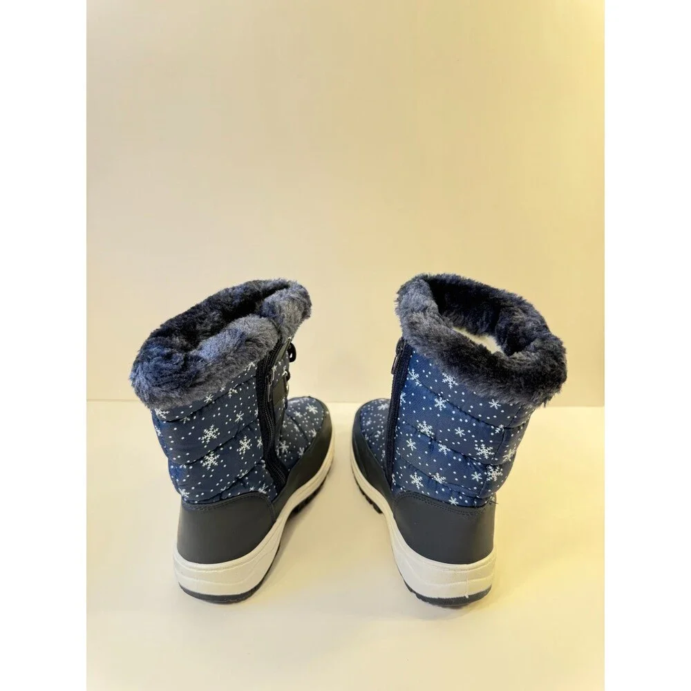 Apakowa Kids Girls Boots Insulated Fur Winter Warm Boots Blue EU 32 US 2